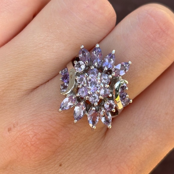 Sterling Silver Lavender Floral Cocktail Ring - Picture 1 of 11